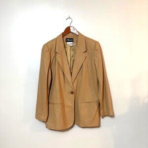 Sag Harbor Petite Womens Camel Wool Blazer Size 12P Single Button